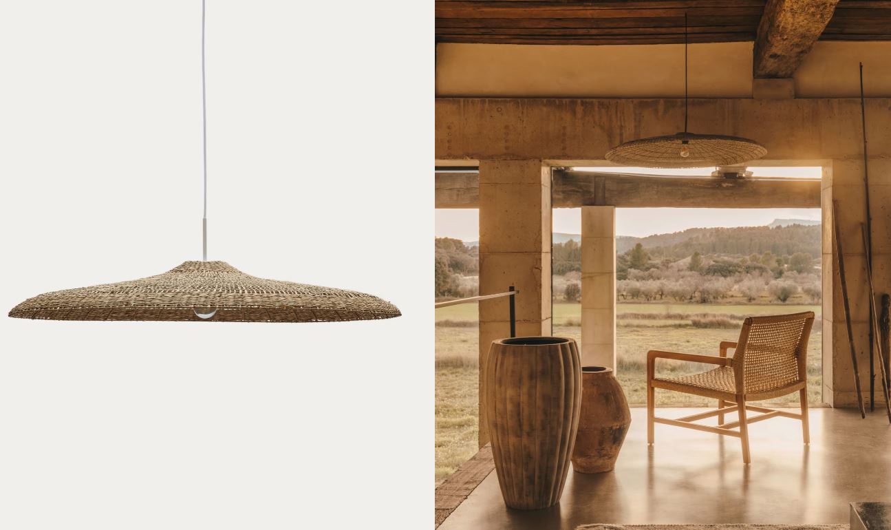 Pantalla para lámpara de techo Cruïlles de Kave Home, de fibras naturales con acabado natural y 100 cm de diámetro.