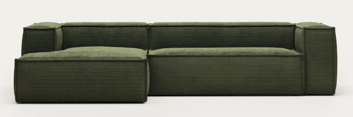 Sofá Kave Home Blok verde pana 3 plazas con Chaise Longue